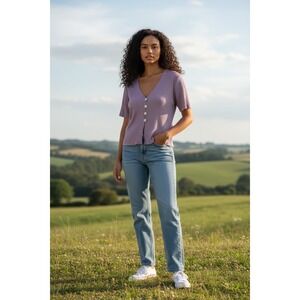 Rabbit Rabbit Designs Womens Lavender Pointelle Ribbed Button Cardigan 14P NEW